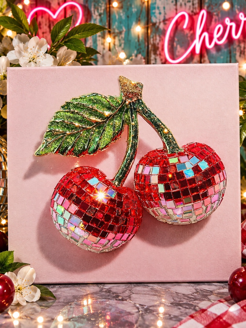 Pink Cherry Mosaic Wall Art